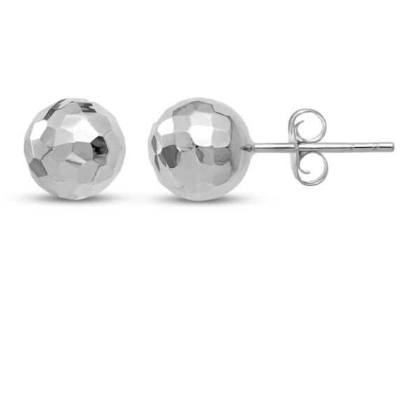 Gold earrings 14k solid white gold stud earrings sphere faceted Disco ball round - Picture 2 of 9